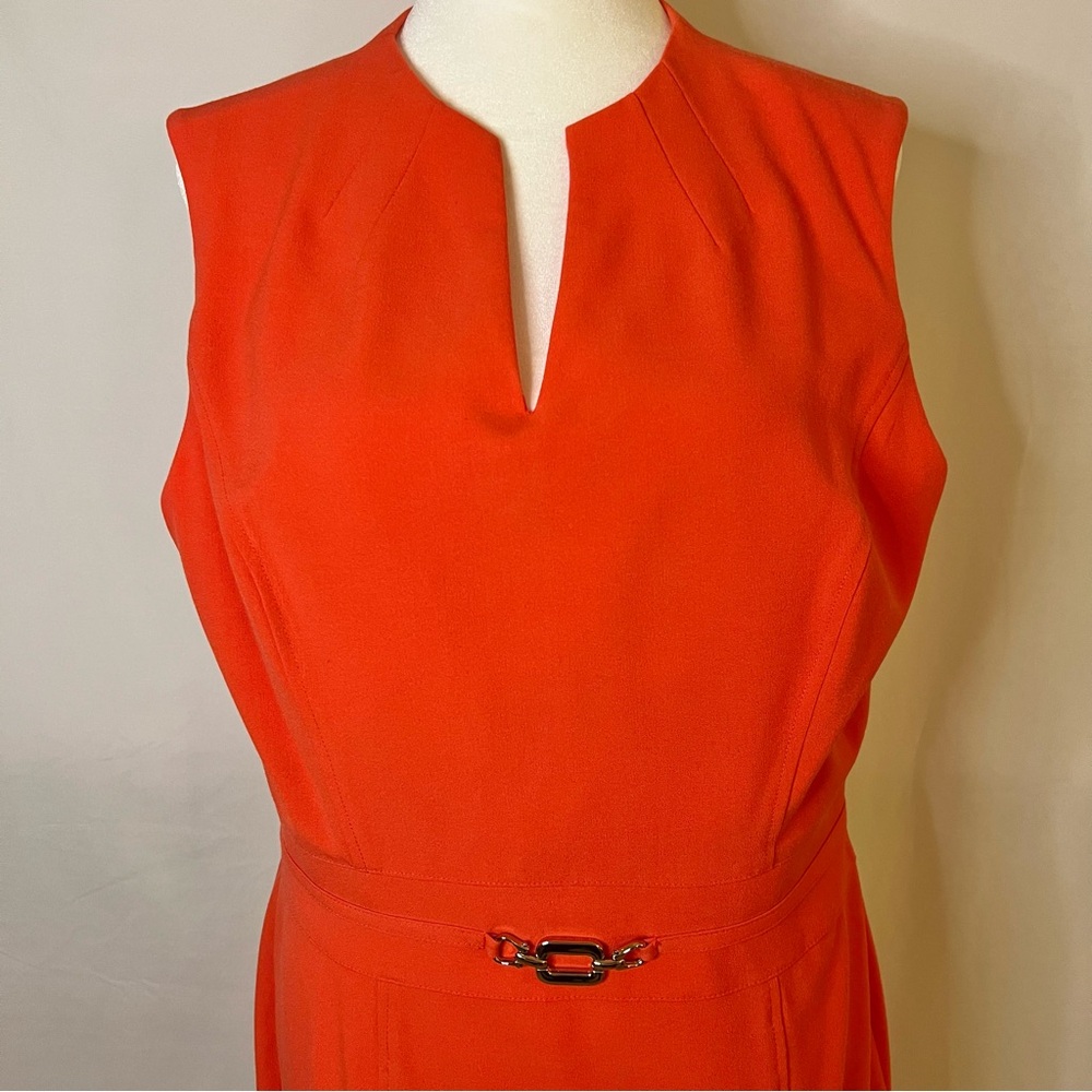 Tahari Sleeveless V-Neck Coral Sheath Dress